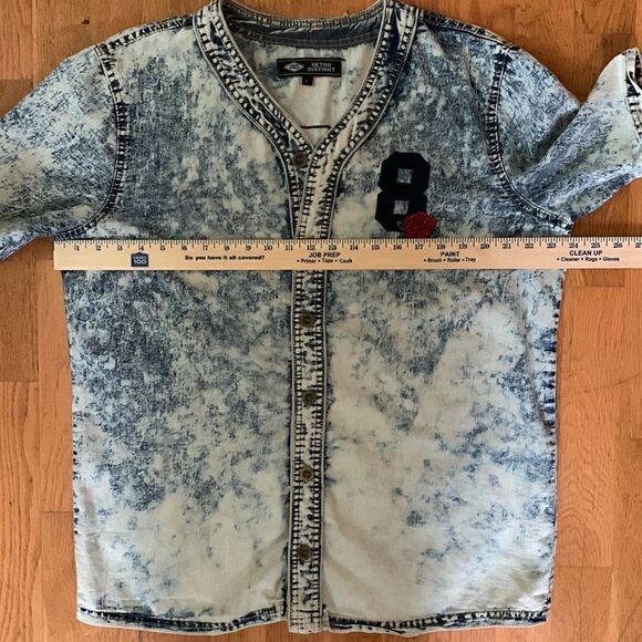 Men's Retro District Button-down Acid Wash Shirt Size L Short Sleeves - Picture 3 of 11